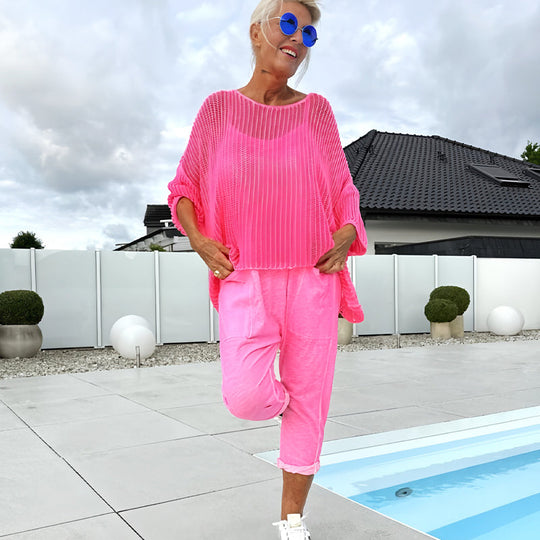 💜 DERNIER JOUR DE PROMOTION - 50 % DE RÉDUCTION💜Combinaison imprimée à lettres pour femme + blouse ajourée