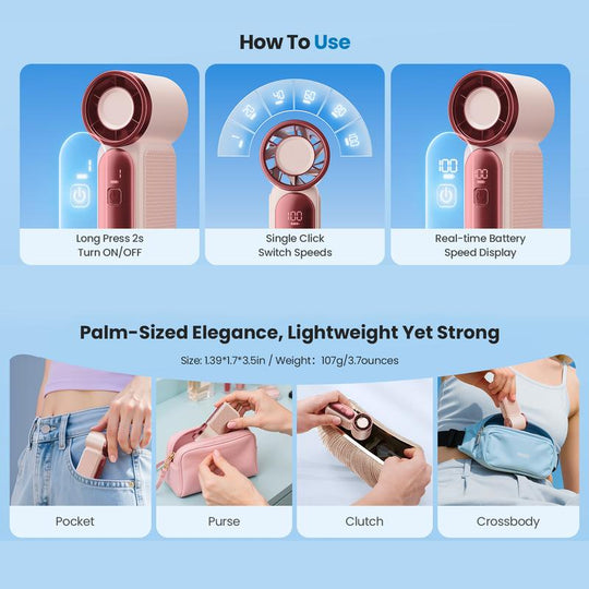Turbo Handheld Fan – 16900 RPM, 6 speeds, LED display
