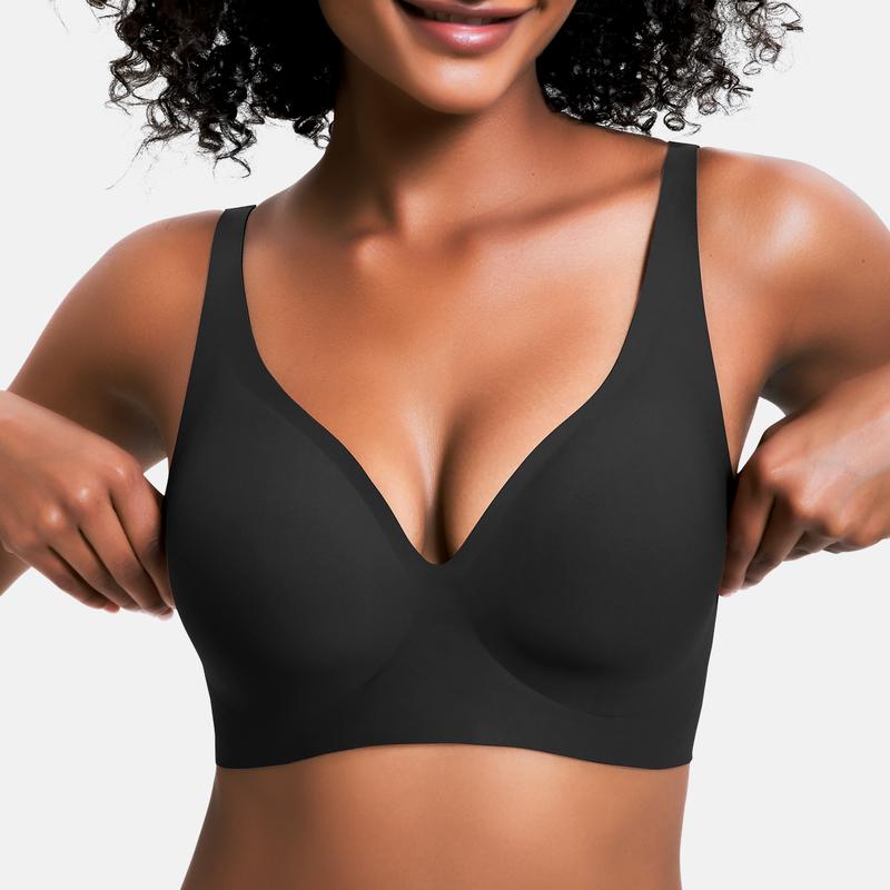 🔥Lowest price in the last 30 days🔥Jelly Wireless Womens Comfortable Wireless Bras Push Up Bralettes Seamless Tshirts Bras Deep V Everyday Bras