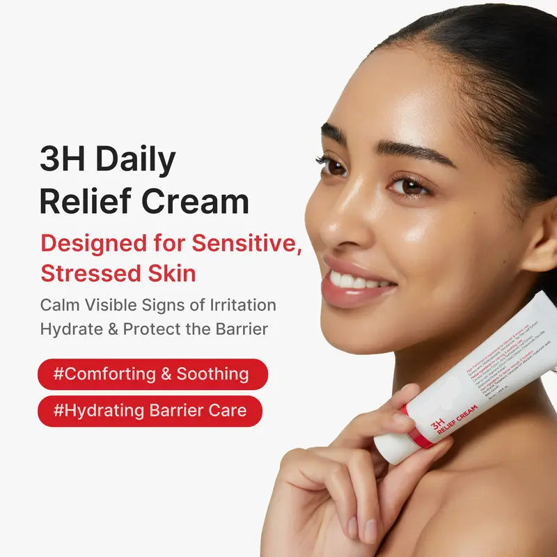 [NEW]  3H Relief Cream | Daily Soothing Moisturizer for Troubled & Delicate Skin, Hydrating, Cooling, Barrier Support Care | Centella Asiatica, Tea Tree Extract, Aloe, Hyaluronic acid | Korean Skincare, K-Beauty
