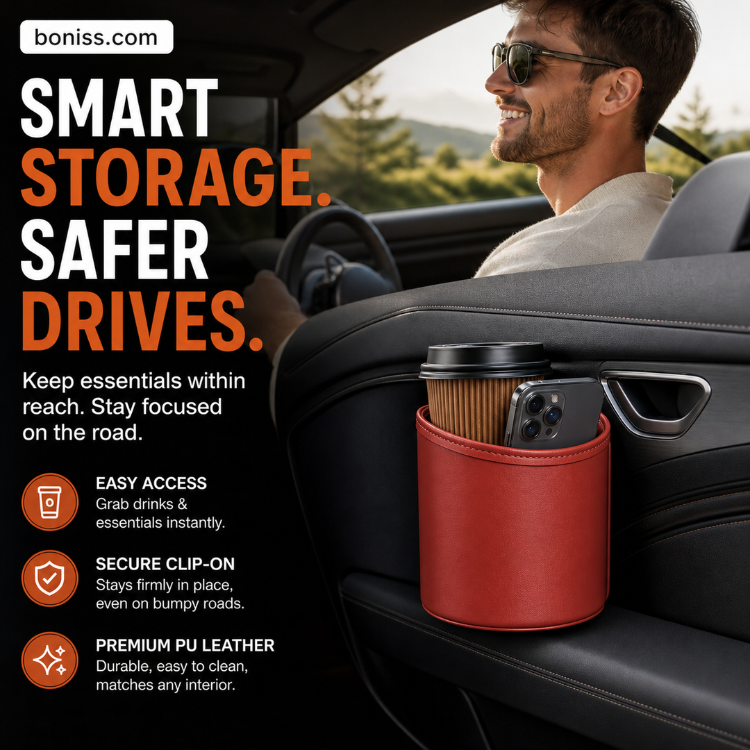 🥳2026 HOT SALE🥳💞95K+ SOLD!🚗🧺 50% OFF! Leather Car Door Cup Holder – Wide‑mouth opening, easy reach for drinks & phone. Clip‑on secure fit. PU leather, tough & stylish. 🛡️✨