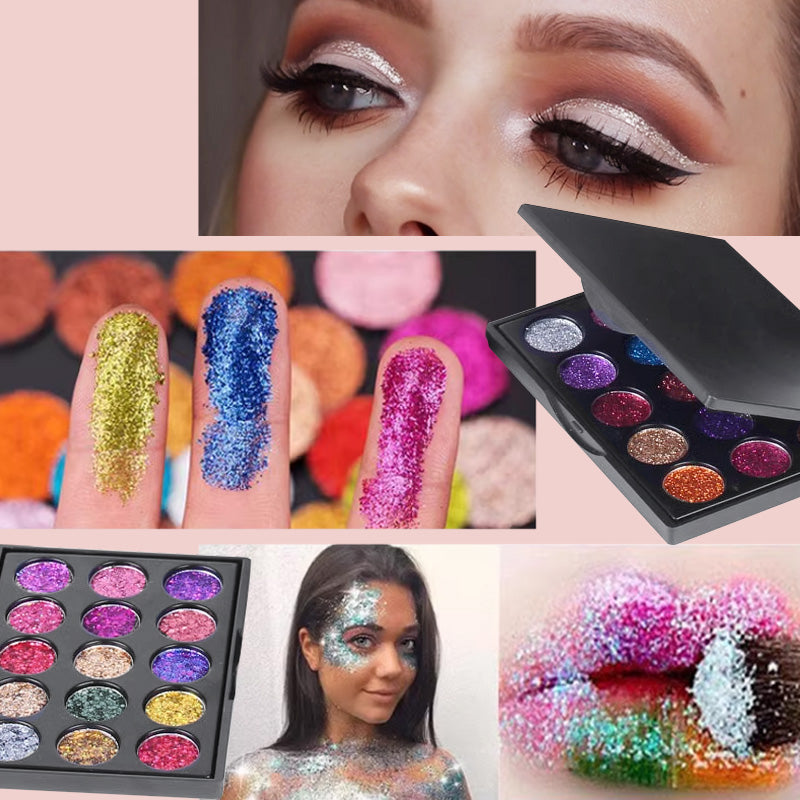 Palette de fards à paupières pailletés 15 couleurs