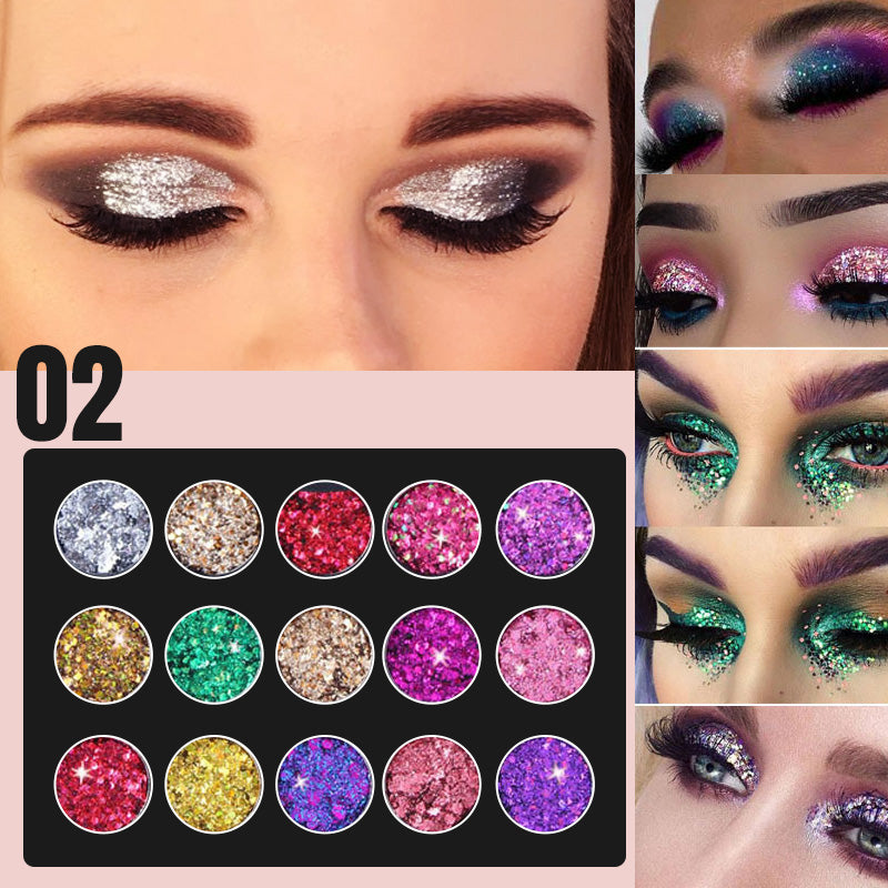 Palette de fards à paupières pailletés 15 couleurs