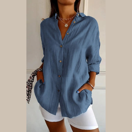 🔥Saldi eccezionali 50% di sconto🌷Camicia monopetto classica con risvolto plissettato e testurizzata per donna