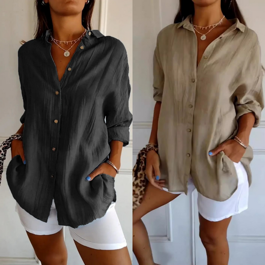 🔥Saldi eccezionali 50% di sconto🌷Camicia monopetto classica con risvolto plissettato e testurizzata per donna