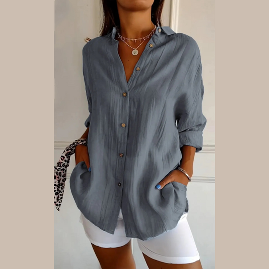 🔥Saldi eccezionali 50% di sconto🌷Camicia monopetto classica con risvolto plissettato e testurizzata per donna