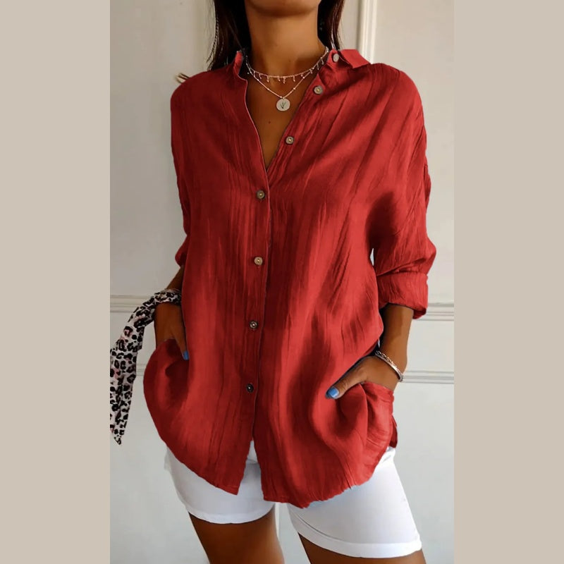🔥Saldi eccezionali 50% di sconto🌷Camicia monopetto classica con risvolto plissettato e testurizzata per donna