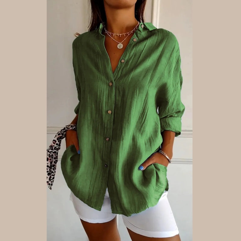 🔥Saldi eccezionali 50% di sconto🌷Camicia monopetto classica con risvolto plissettato e testurizzata per donna