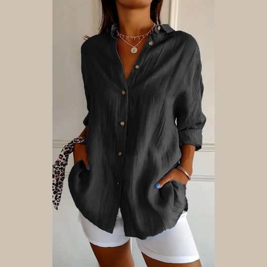 🔥Saldi eccezionali 50% di sconto🌷Camicia monopetto classica con risvolto plissettato e testurizzata per donna