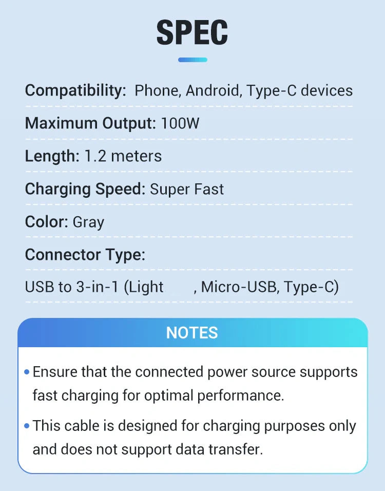 💥Ограничено време 50% попуста🔥⚡Провидни светлећи 3-у-1 кабл за супер брзо пуњење