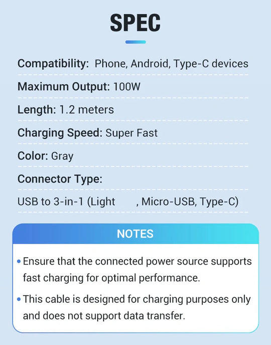 💥Ограничено време 50% попуста🔥⚡Провидни светлећи 3-у-1 кабл за супер брзо пуњење