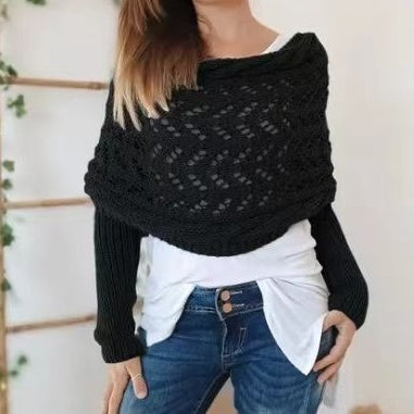 💥Poncho de punto con recortes para muller