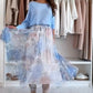 🌷🩵Rebaixas limitadas de primavera 50 % de desconto🩵🌷Conxunto azul de top con lazo na parte traseira e saia de tul
