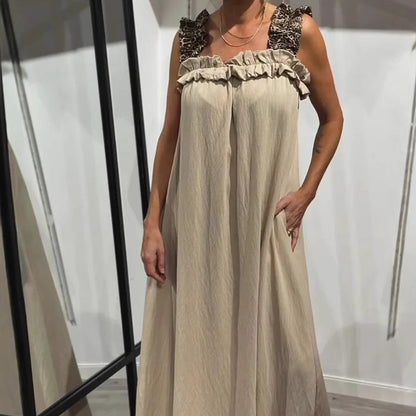 💖Venda limitada 50% de desconto💖Vestido longo informal sen mangas con petos para muller