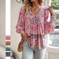 🌸Ofertas de primavera con 50 % de desconto💐 Camisa de manga longa con escote en V estampada para muller