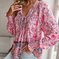 🌸Ofertas de primavera con 50 % de desconto💐 Camisa de manga longa con escote en V estampada para muller