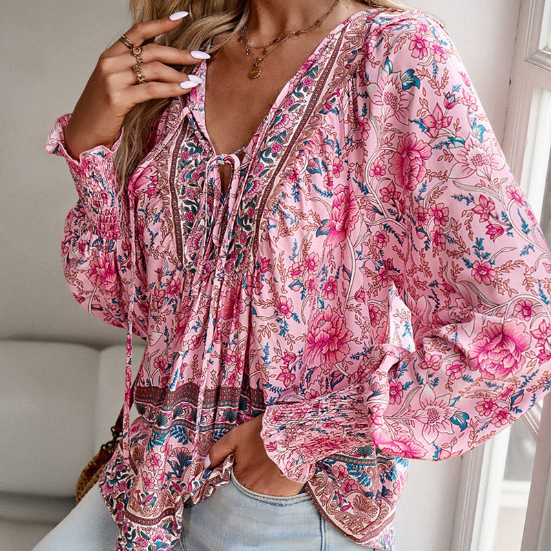 🌸Spring Specials 50% OFF💐 Women's Fashion Printed v-Neck Long Sleeve Shirt