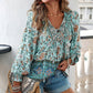 🌸Ofertas de primavera con 50 % de desconto💐 Camisa de manga longa con escote en V estampada para muller