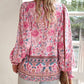 🌸Ofertas de primavera con 50 % de desconto💐 Camisa de manga longa con escote en V estampada para muller