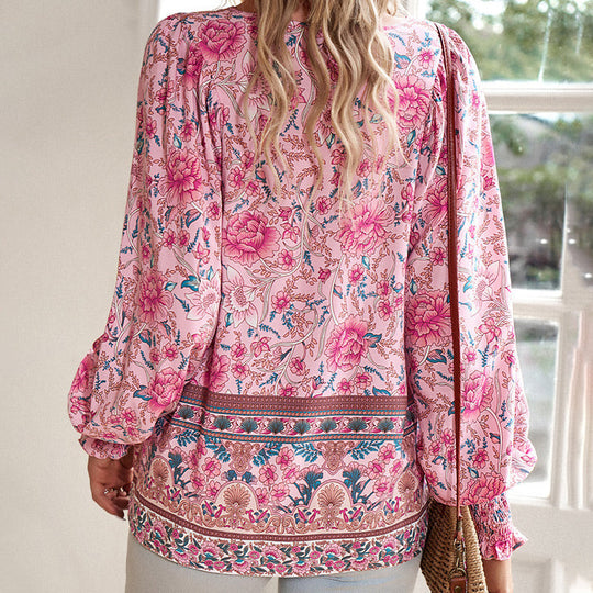 🌸Spring Specials 50% OFF💐 Women's Fashion Printed v-Neck Long Sleeve Shirt