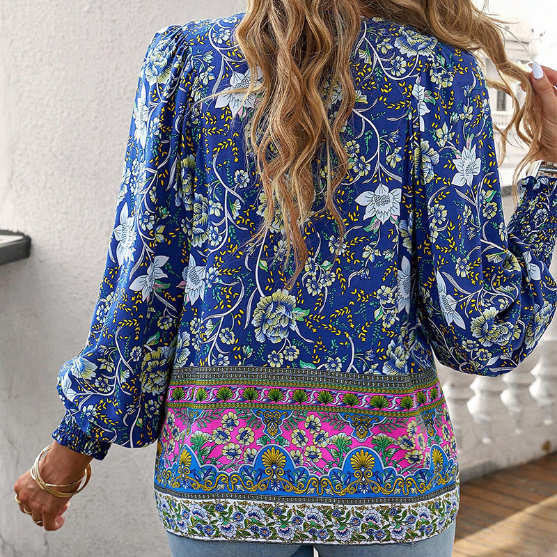 🌸Spring Specials 50% OFF💐 Women's Fashion Printed v-Neck Long Sleeve Shirt