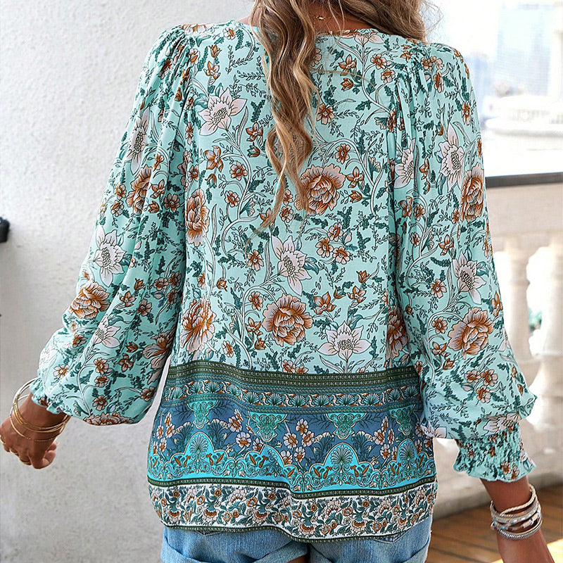 🌸Spring Specials 50% OFF💐 Women's Fashion Printed v-Neck Long Sleeve Shirt