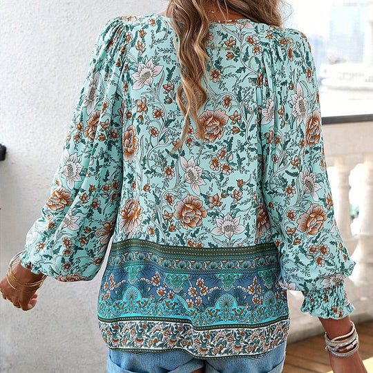 🌸Spring Specials 50% OFF💐 Women's Fashion Printed v-Neck Long Sleeve Shirt