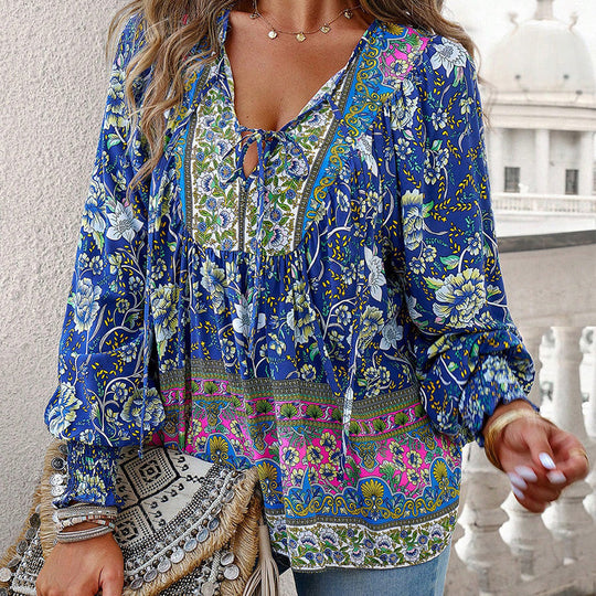🌸Spring Specials 50% OFF💐 Women's Fashion Printed v-Neck Long Sleeve Shirt