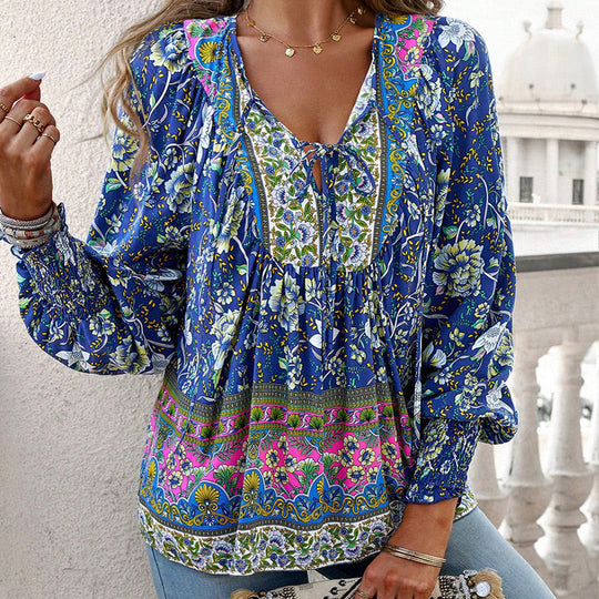 🌸Spring Specials 50% OFF💐 Women's Fashion Printed v-Neck Long Sleeve Shirt