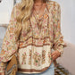 🌸Ofertas de primavera con 50 % de desconto💐 Camisa de manga longa con escote en V estampada para muller