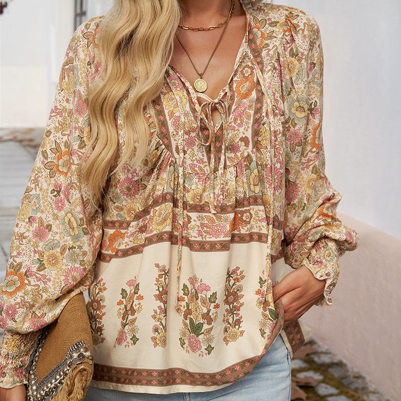 🌸Spring Specials 50% OFF💐 Women's Fashion Printed v-Neck Long Sleeve Shirt