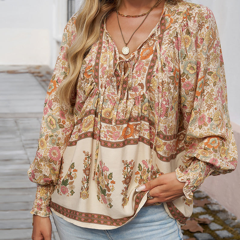 🌸Spring Specials 50% OFF💐 Women's Fashion Printed v-Neck Long Sleeve Shirt