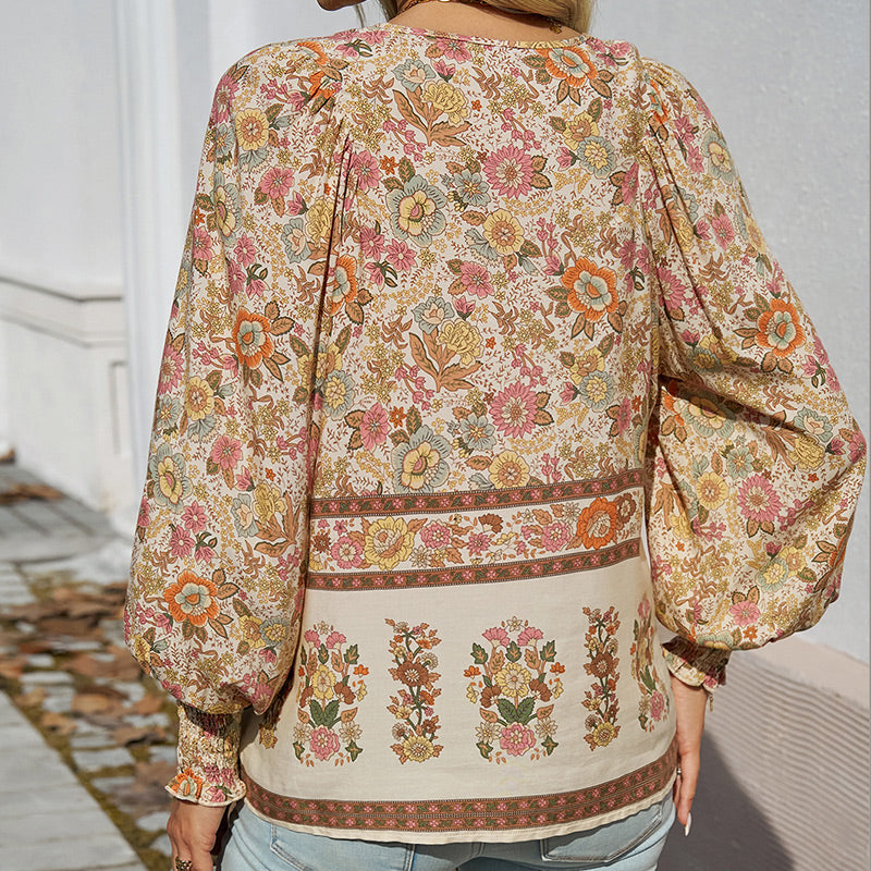 🌸Spring Specials 50% OFF💐 Women's Fashion Printed v-Neck Long Sleeve Shirt