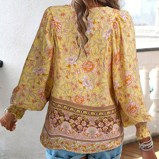 🌸Spring Specials 50% OFF💐 Women's Fashion Printed v-Neck Long Sleeve Shirt