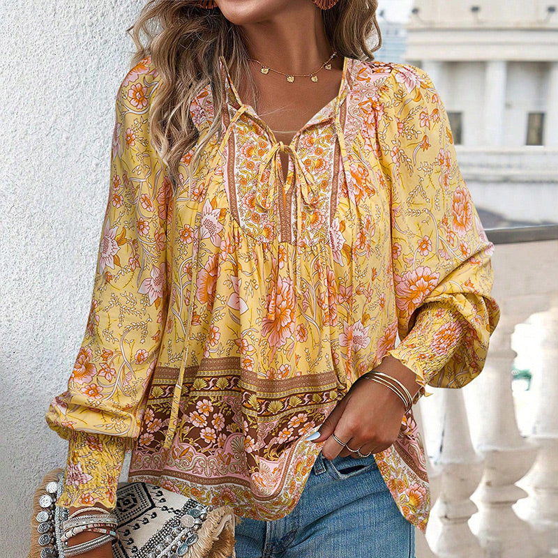 🌸Spring Specials 50% OFF💐 Women's Fashion Printed v-Neck Long Sleeve Shirt