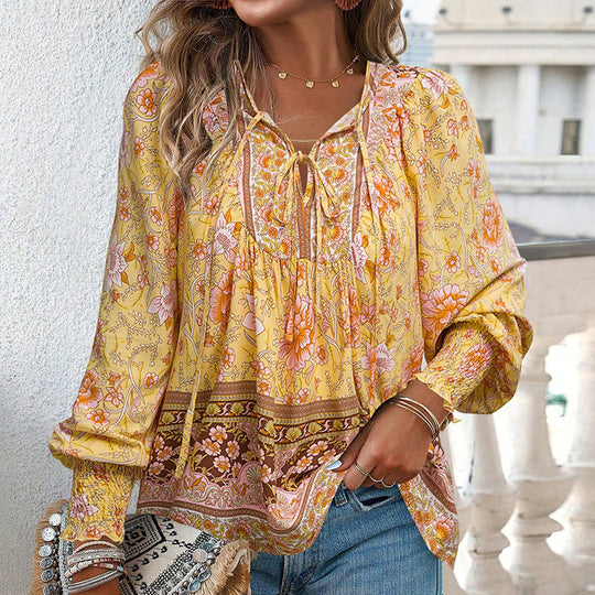 🌸Spring Specials 50% OFF💐 Women's Fashion Printed v-Neck Long Sleeve Shirt