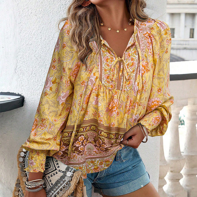 🌸Spring Specials 50% OFF💐 Women's Fashion Printed v-Neck Long Sleeve Shirt