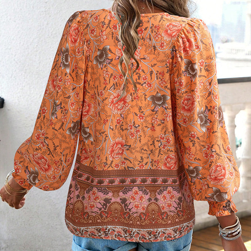 🌸Spring Specials 50% OFF💐 Women's Fashion Printed v-Neck Long Sleeve Shirt
