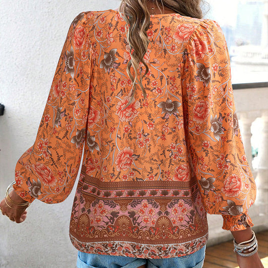 🌸Spring Specials 50% OFF💐 Women's Fashion Printed v-Neck Long Sleeve Shirt