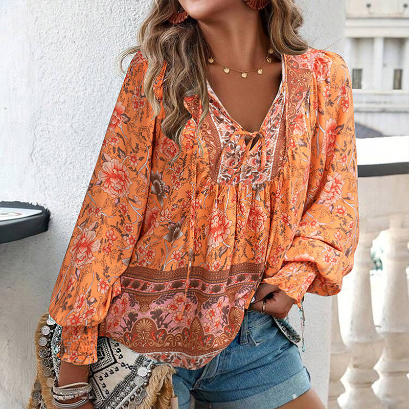 🌸Spring Specials 50% OFF💐 Women's Fashion Printed v-Neck Long Sleeve Shirt