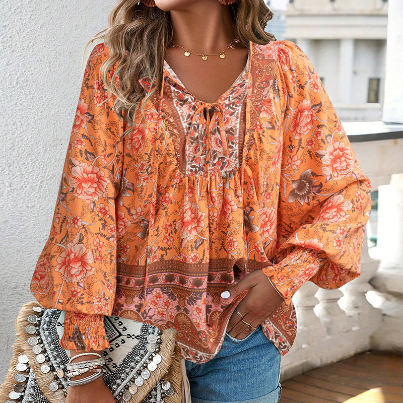 🌸Spring Specials 50% OFF💐 Women's Fashion Printed v-Neck Long Sleeve Shirt