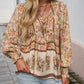 🌸Ofertas de primavera con 50 % de desconto💐 Camisa de manga longa con escote en V estampada para muller