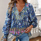🌸Ofertas de primavera con 50 % de desconto💐 Camisa de manga longa con escote en V estampada para muller