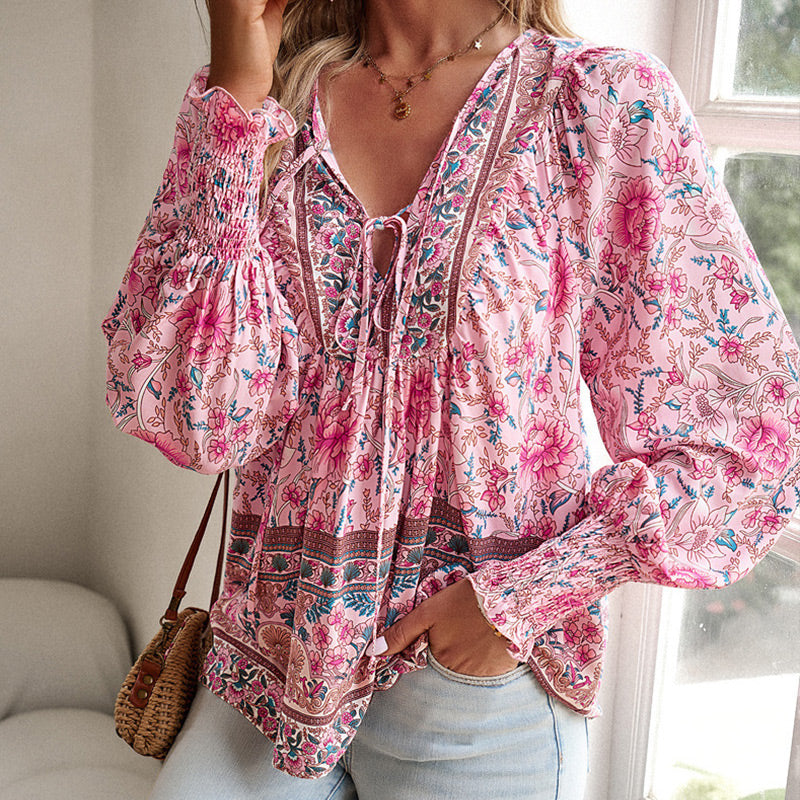 🌸Spring Specials 50% OFF💐 Women's Fashion Printed v-Neck Long Sleeve Shirt