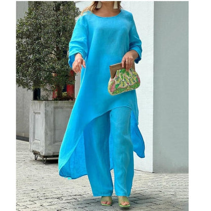 💕Traxe informal de moda de liño de cor sólida para muller💃💃