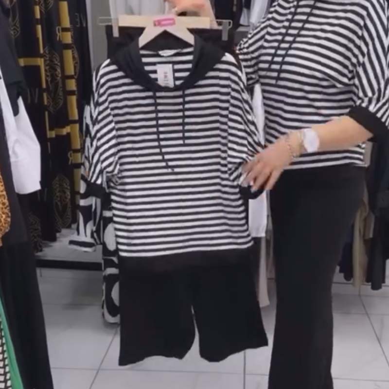 💕Limitovaný výprodej 50% sleva 💕Dámský pruhovaný top & Sada jednobarevných kalhot