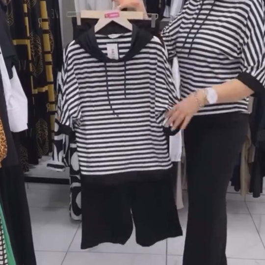 💕Limitovaný výprodej 50% sleva 💕Dámský pruhovaný top & Sada jednobarevných kalhot