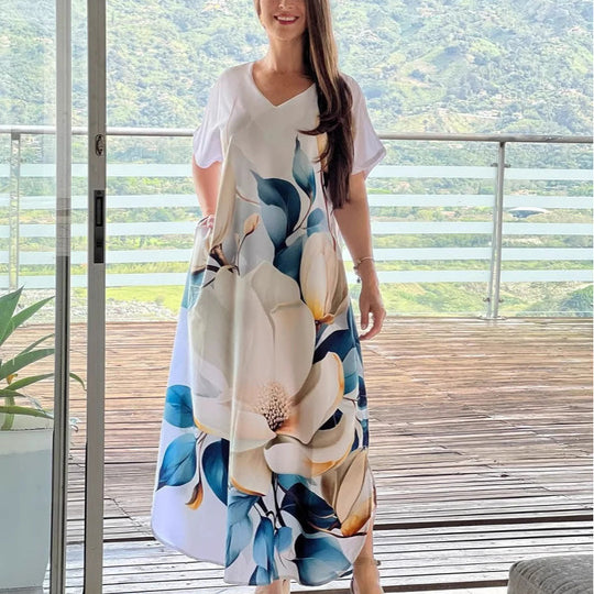 🌴Summer Specials SALE 50% OFF🌴Women's Loose Casual V-Neck Printed Short Sleeve Dresses