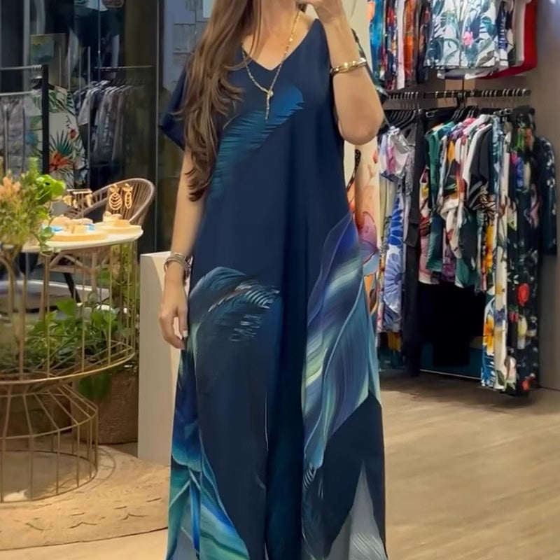 🌴Summer Specials SALE 50% OFF🌴Women's Loose Casual V-Neck Printed Short Sleeve Dresses