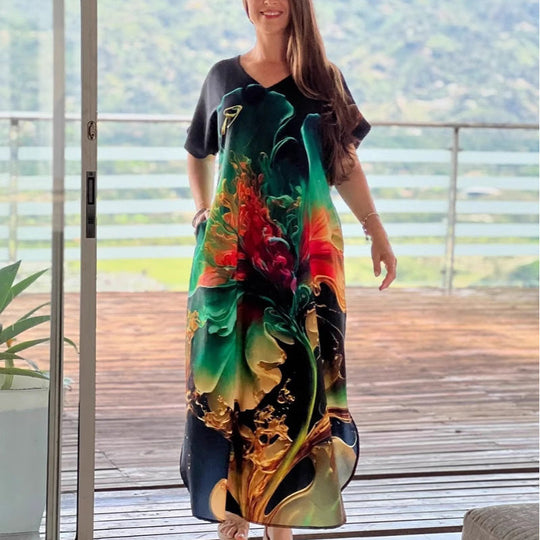 🌴Summer Specials SALE 50% OFF🌴Women's Loose Casual V-Neck Printed Short Sleeve Dresses